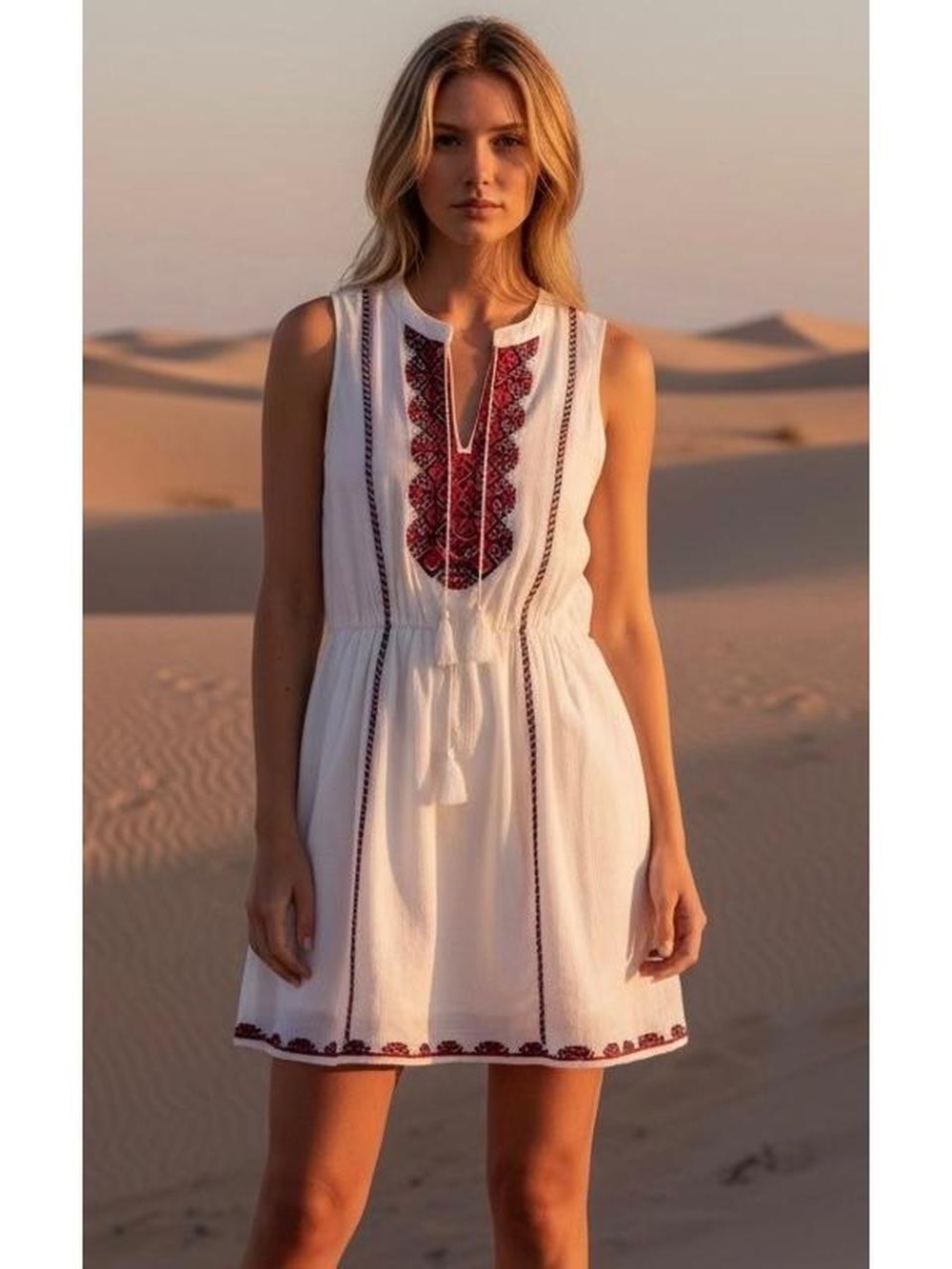 Madewell White Sleeveless Mini Dress with Red Embroidery